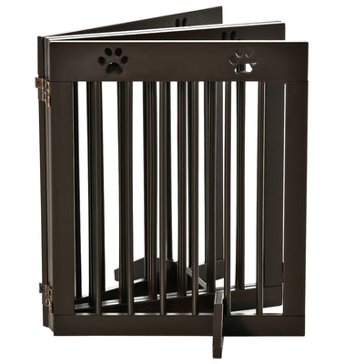 Freestanding Pet Gate w/ Two-Way Hinges Short Paw Printed Wooden Dog Gate