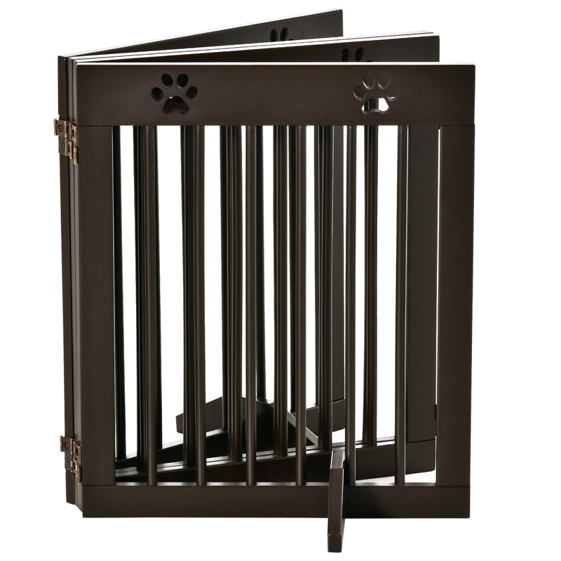 Freestanding Pet Gate w/ Two-Way Hinges Short Paw Printed Wooden Dog Gate