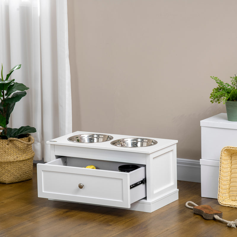 Elevated Dog Bowls Feeding Station w/ Stainless Steel Bowls Storage Drawer