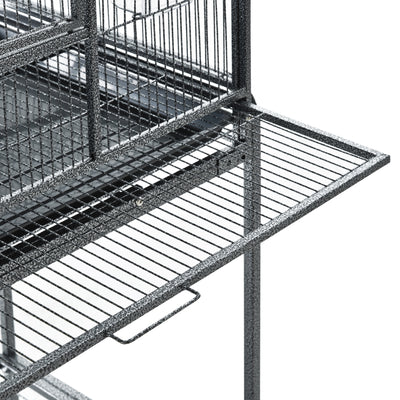 Rolling Bird Cage w/ Storage Shelf, Wood Perch, Food Container