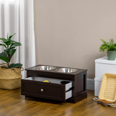 Elevated Dog Bowls Feeding Station w/ Stainless Steel Bowls Storage Drawer