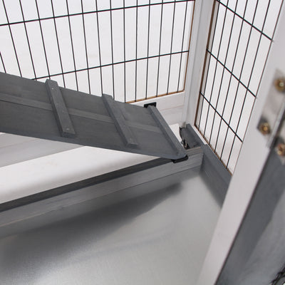 Indoor Rabbit Hutch Bunny Cage with Run Pull Out Tray Casters Ramp
