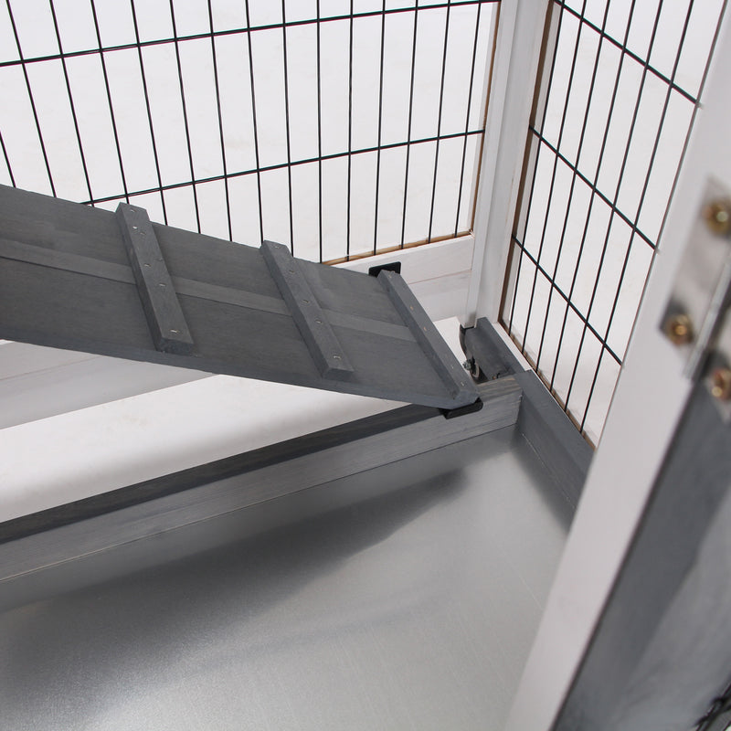 Indoor Rabbit Hutch Bunny Cage with Run Pull Out Tray Casters Ramp