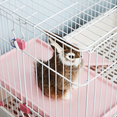 32&quot;H 2-level Rabbit Cage Indoor Small Animal Hutch Ferret House Habitat Metal