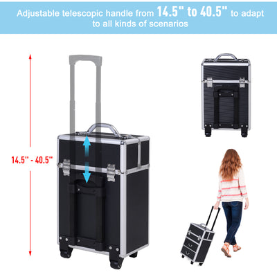 Aluminum Rolling Makeup Train Case Cosmetic Organizer Storage Box Lockable
