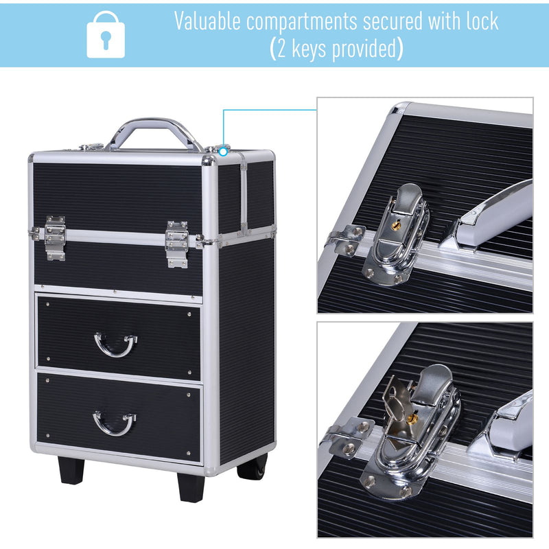 Aluminum Rolling Makeup Train Case Cosmetic Organizer Storage Box Lockable