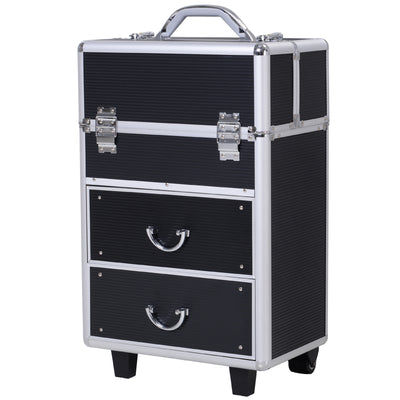 Aluminum Rolling Makeup Train Case Cosmetic Organizer Storage Box Lockable