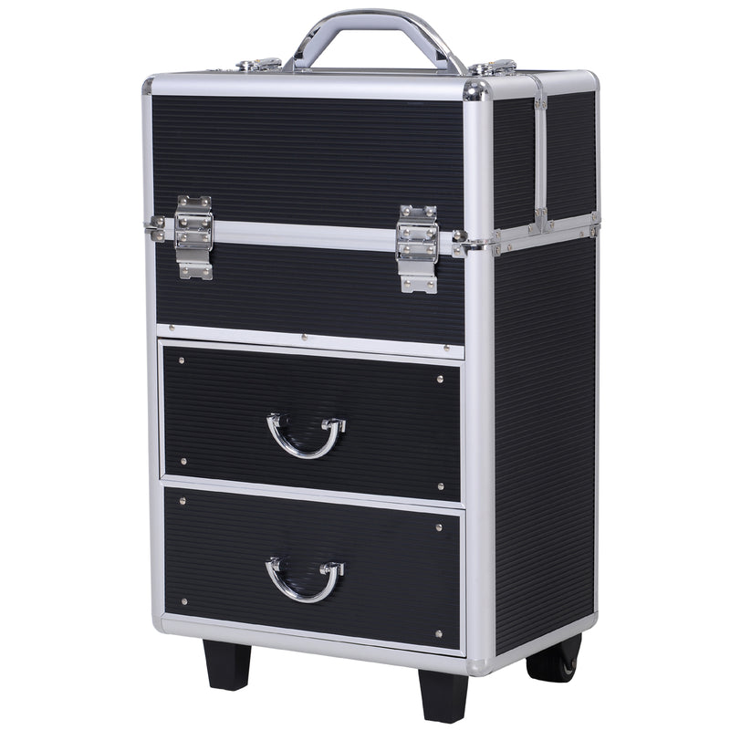 Aluminum Rolling Makeup Train Case Cosmetic Organizer Storage Box Lockable