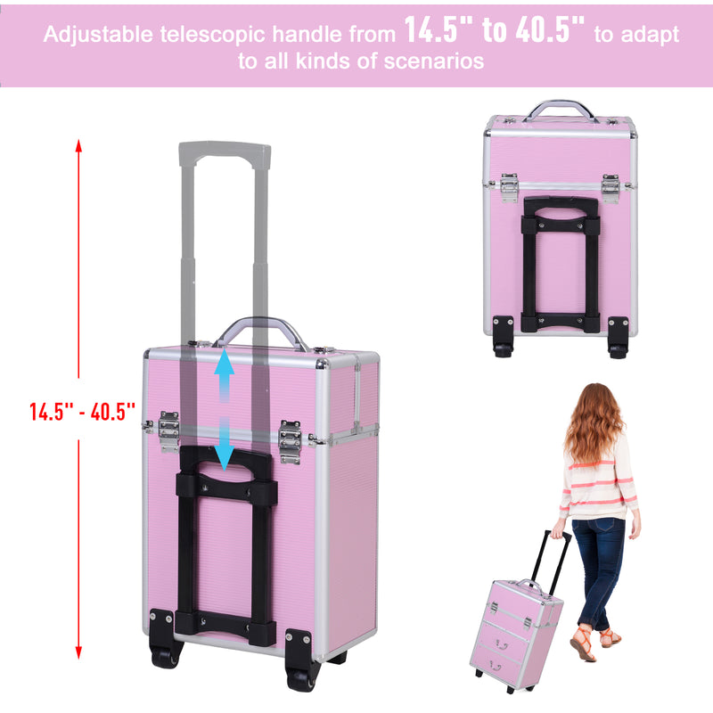 Aluminum Rolling Makeup Train Case Cosmetic Organizer Storage Box Lockable