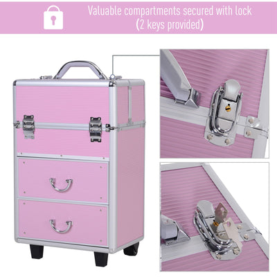 Aluminum Rolling Makeup Train Case Cosmetic Organizer Storage Box Lockable