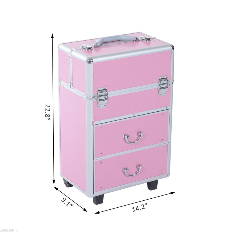 Aluminum Rolling Makeup Train Case Cosmetic Organizer Storage Box Lockable