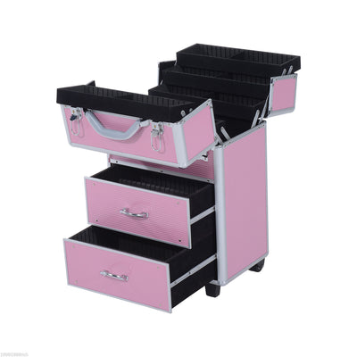 Aluminum Rolling Makeup Train Case Cosmetic Organizer Storage Box Lockable