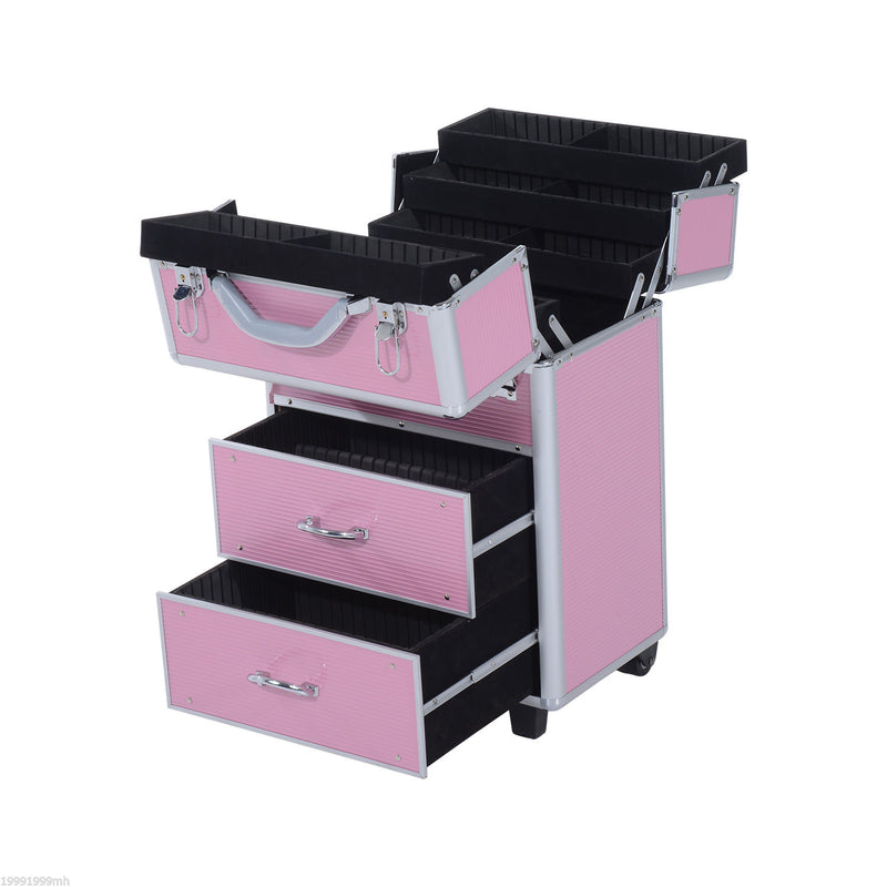 Aluminum Rolling Makeup Train Case Cosmetic Organizer Storage Box Lockable
