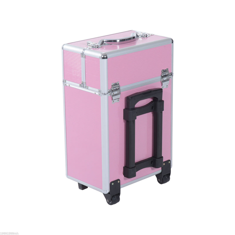 Aluminum Rolling Makeup Train Case Cosmetic Organizer Storage Box Lockable