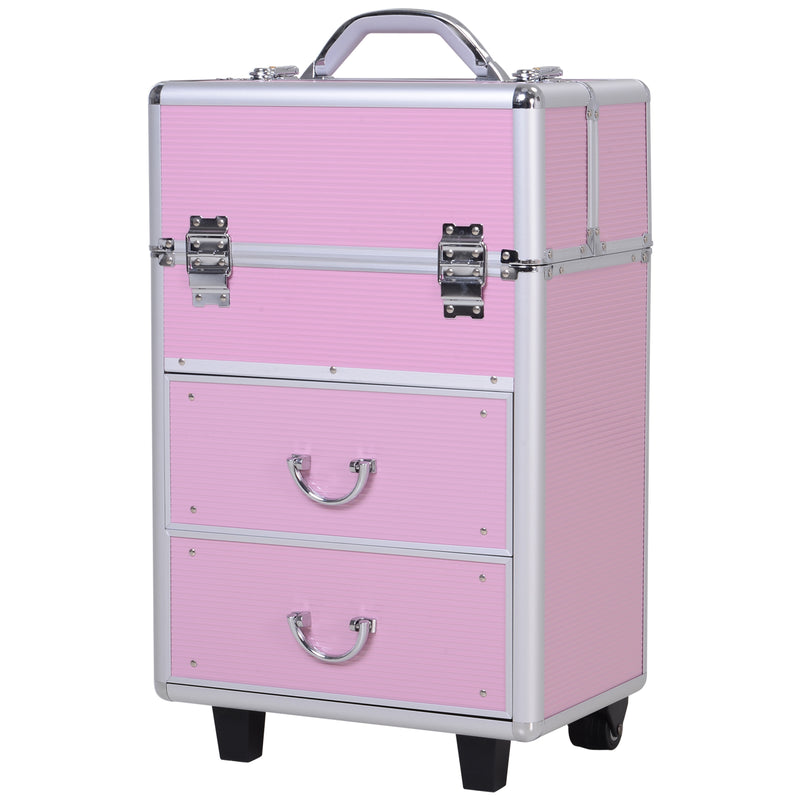 Aluminum Rolling Makeup Train Case Cosmetic Organizer Storage Box Lockable