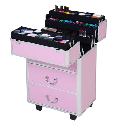 Aluminum Rolling Makeup Train Case Cosmetic Organizer Storage Box Lockable