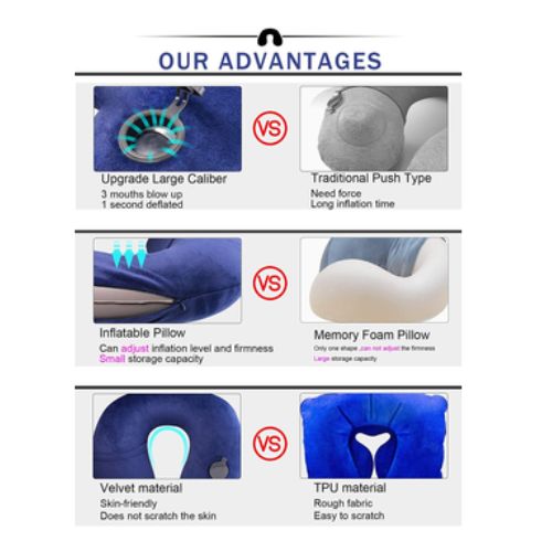 Inflatable Neck Head Rest U Shape Pillow Cushion Support Travel Office Cervical