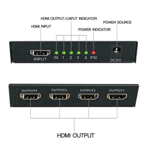 1 in 4 out Box Hub Full 1080p HD 1X4 Port HDMI Splitter Amplifier Repeater