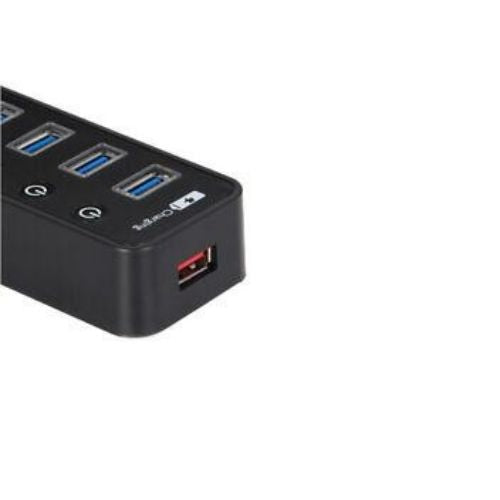 Super Speed USB3.0 7-Port USB Hub Adapter with One 5V 2.1A Charging Port Black