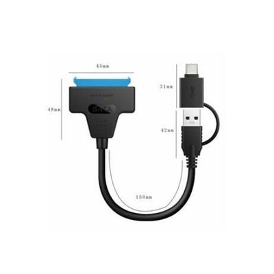 Type C & USB 3.0 Male to SATA 22 Pin 2.5 Inch Hard Disk SSD Drive Adapter Cable