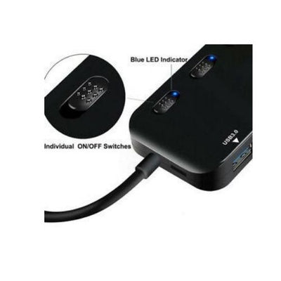 USB 3.0 4 Port HUB w/ on off Switch Portable Slim For Laptop Desktop Macbook