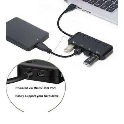 USB 3.0 4 Port HUB w/ on off Switch Portable Slim For Laptop Desktop Macbook