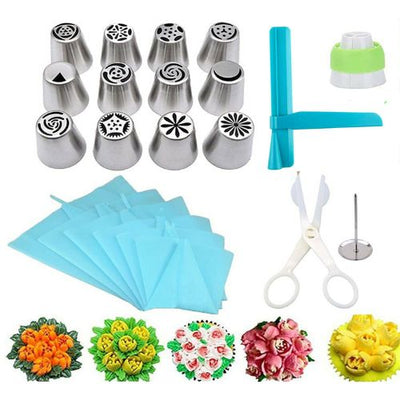 22Pc Russian Piping Flower Frosting Tips Nozzles Silicone Bag Decoration Scissor