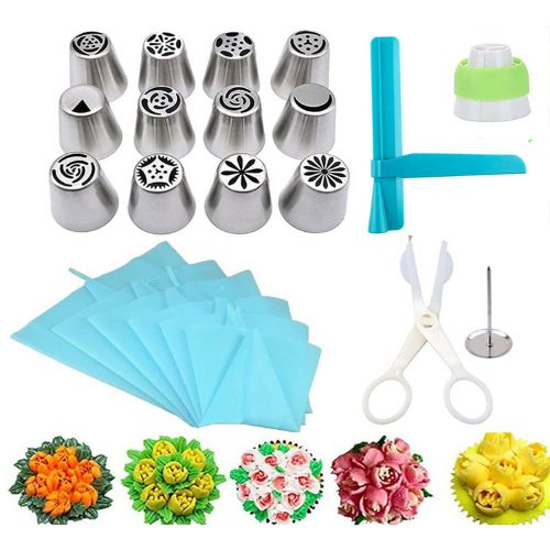22Pc Russian Piping Flower Frosting Tips Nozzles Silicone Bag Decoration Scissor