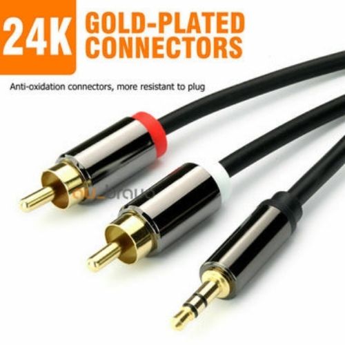 Gold Plated 3.5mm to 2 RCA Male to Male Aux Stereo Audio Cable for TV PC DVD DJ