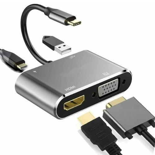 4-in-1 USB C to 4K HDMI VGA Adapter OTG 3.0 HUB PD Charging for MecBook,Pad,Dell