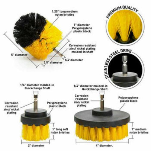 3Pcs Set Round Electric Drill Brush Rotary Tub Cleaning Tools Scrubber Floor Car
