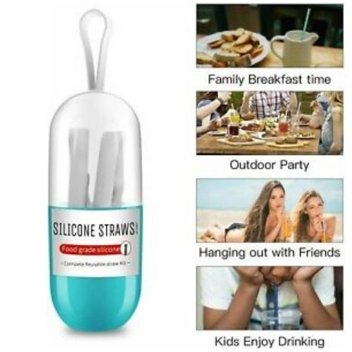 Reusable Collapsible Silicone Travel Drinking Straw with Case and Brush CAD