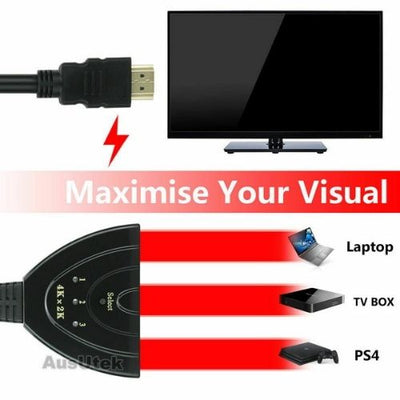Gold-Plated HDMI Switch swicher Splitter 3 Port, Supports 4K, Full HD1080p, 3D