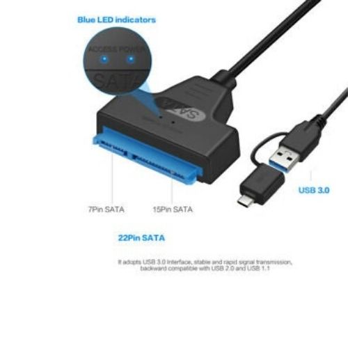 Type C & USB 3.0 Male to SATA 22 Pin 2.5 Inch Hard Disk SSD Drive Adapter Cable