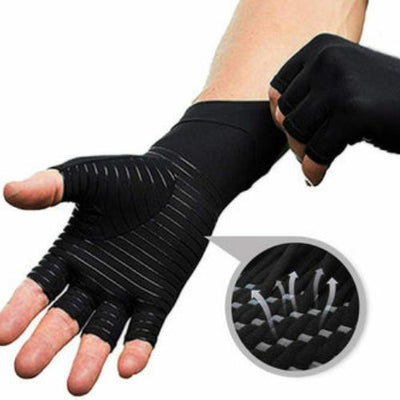Anti Arthritis Compression Gloves Copper Fingerless Pain Relief Support