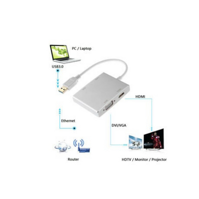 USB 3.0 to HDMI / DVI / VGA External Graphics Video Card Adapter W/ Network Lan