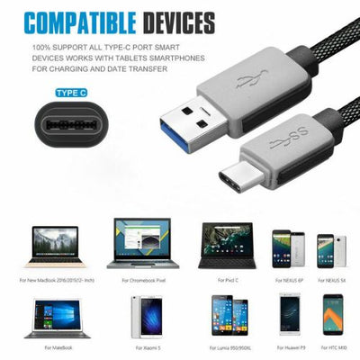 Braided USB Type-C Fast Charging Cable Cord Long For LG Samsung S9 Note 1m , 3m