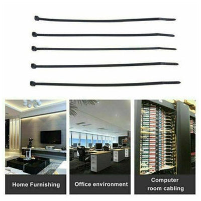 100 PCs Self-locking plastic nylon tie zip wraps strap black nylon cable tie set