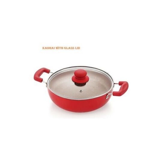 Kitchen Cookware Set Aluminum Dishwasher Safe Non Stick Induction- 4 Pcs- RED