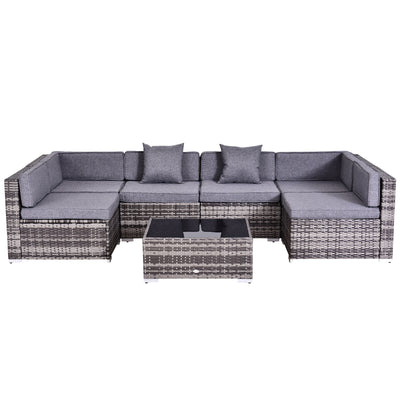 7pc Garden Wicker Sectional Set Outdoor Rattan Lounge Sofa with Cushion