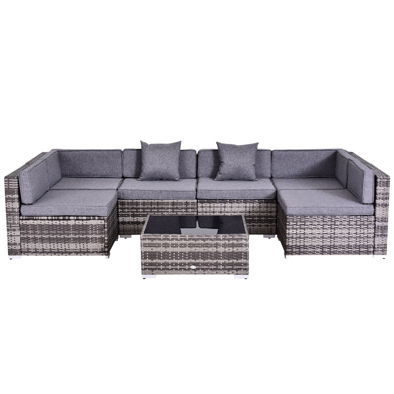 7pc Garden Wicker Sectional Set Outdoor Rattan Lounge Sofa with Cushion