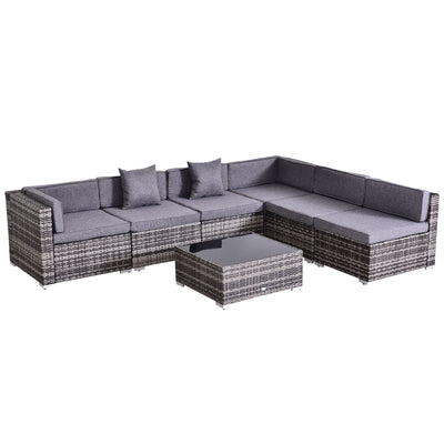 7pc Garden Wicker Sectional Set Outdoor Rattan Lounge Sofa with Cushion