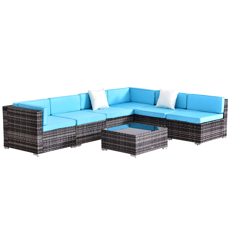 7pc Garden Wicker Sectional Set Outdoor Rattan Lounge Sofa with Cushion