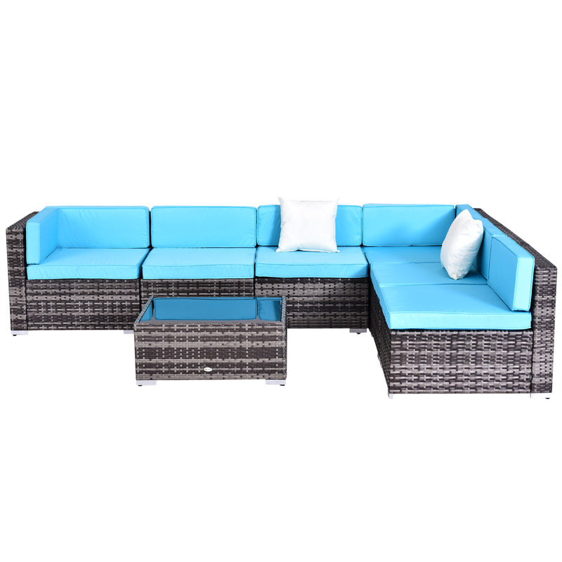 7pc Garden Wicker Sectional Set Outdoor Rattan Lounge Sofa with Cushion