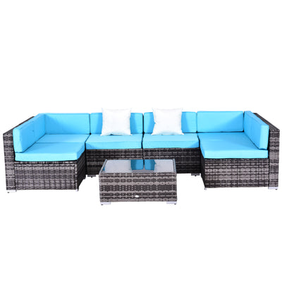 7pc Garden Wicker Sectional Set Outdoor Rattan Lounge Sofa with Cushion