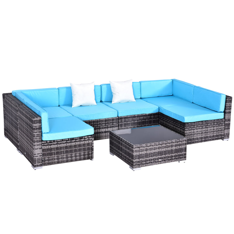 7pc Garden Wicker Sectional Set Outdoor Rattan Lounge Sofa with Cushion