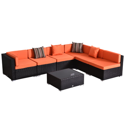 7pc Garden Wicker Sectional Set Outdoor Rattan Lounge Sofa with Cushion