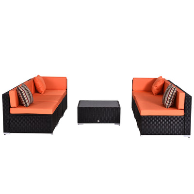 7pc Garden Wicker Sectional Set Outdoor Rattan Lounge Sofa with Cushion