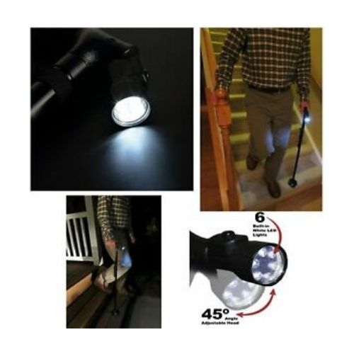 Walking Stick Cane Folding With Light LED Strap Handle Metal Adjustable - 4 Legs