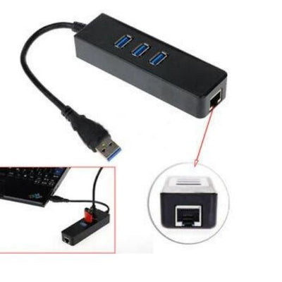 Black 1000M 3 Port Hub USB 3.0 To RJ45 Gigabit Ethernet Lan Network Adapter